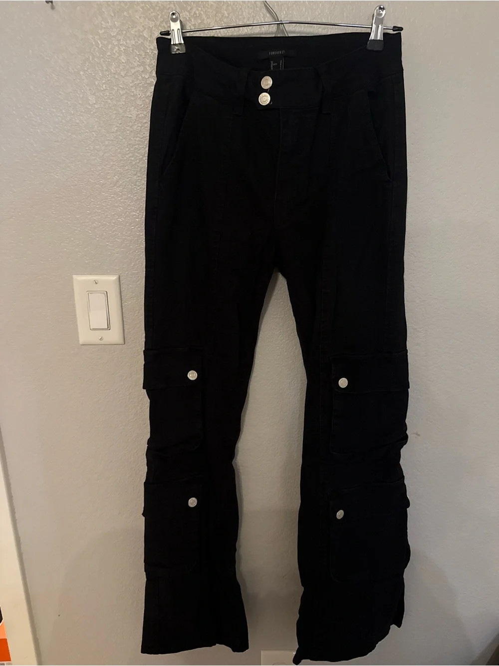 Forever 21 Black Cargo Pants with Snap Pockets